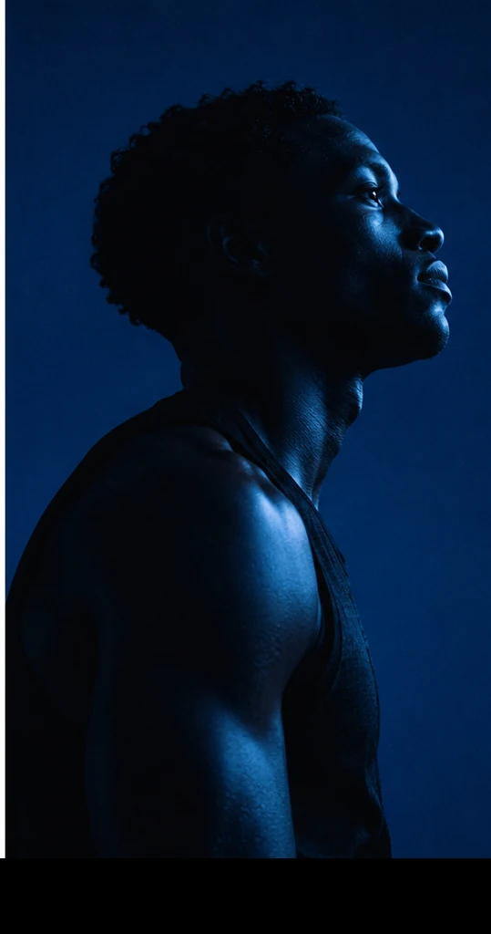 Athlete portrait in cobalt light